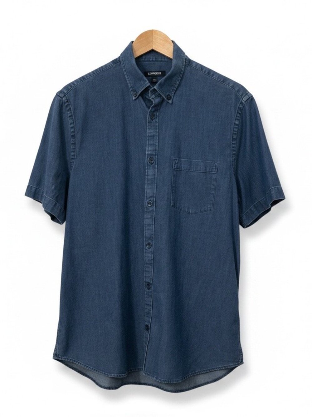 Express Blue Chambray Shirt Mens M Short Sleeve Button Down Lyocell Stretch